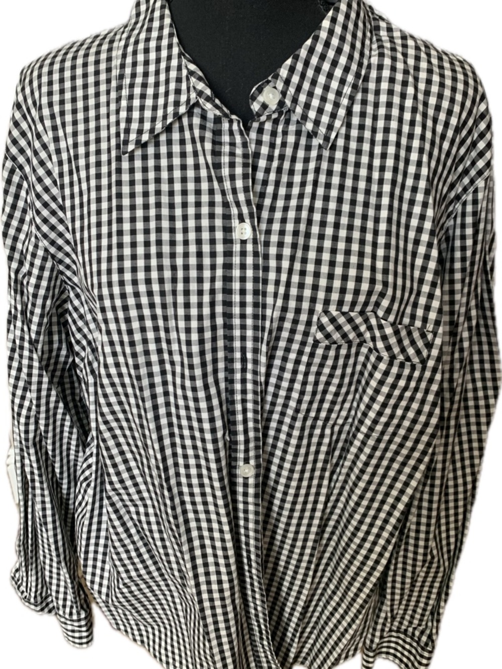 Talbots Black and White Gingham Button-Down Shirt
